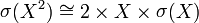 \mathop\sigma(X^2)\cong2\times X\times\mathop\sigma(X)